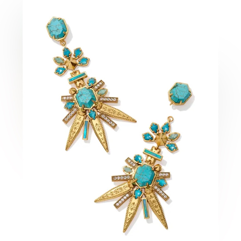 Kendra Scott Serayah Vintage Gold Statement Earrings in Teal